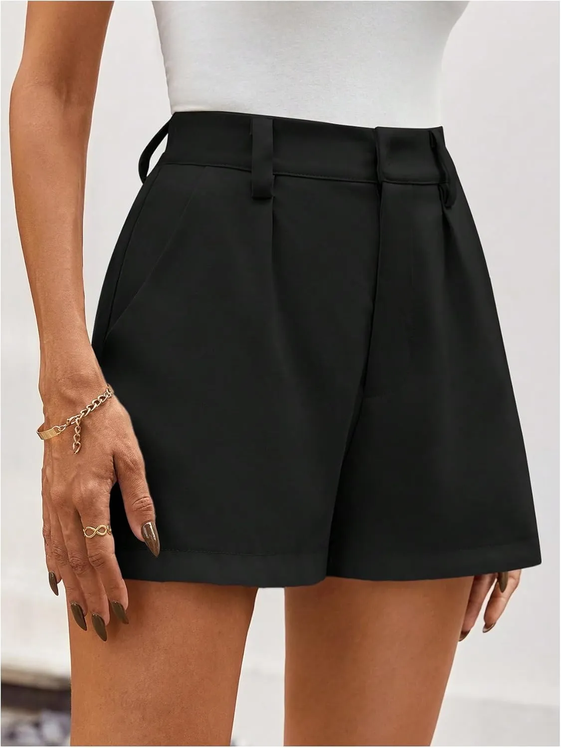 MakeMeChic Women's Elegant Plaid Shorts High Waisted Zipper Wide Leg Mini Dressy Work Office Casual Shorts