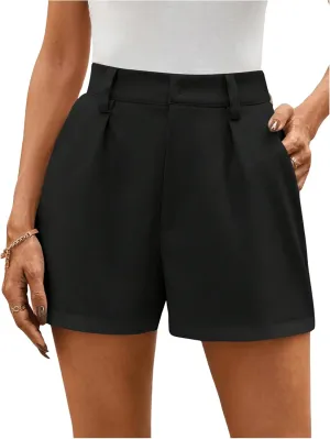 MakeMeChic Women's Elegant Plaid Shorts High Waisted Zipper Wide Leg Mini Dressy Work Office Casual Shorts