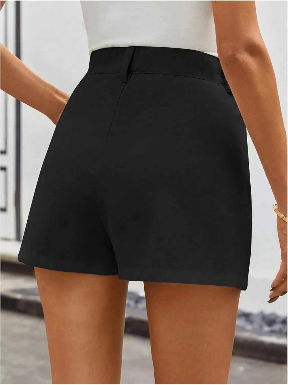 MakeMeChic Women's Elegant Plaid Shorts High Waisted Zipper Wide Leg Mini Dressy Work Office Casual Shorts