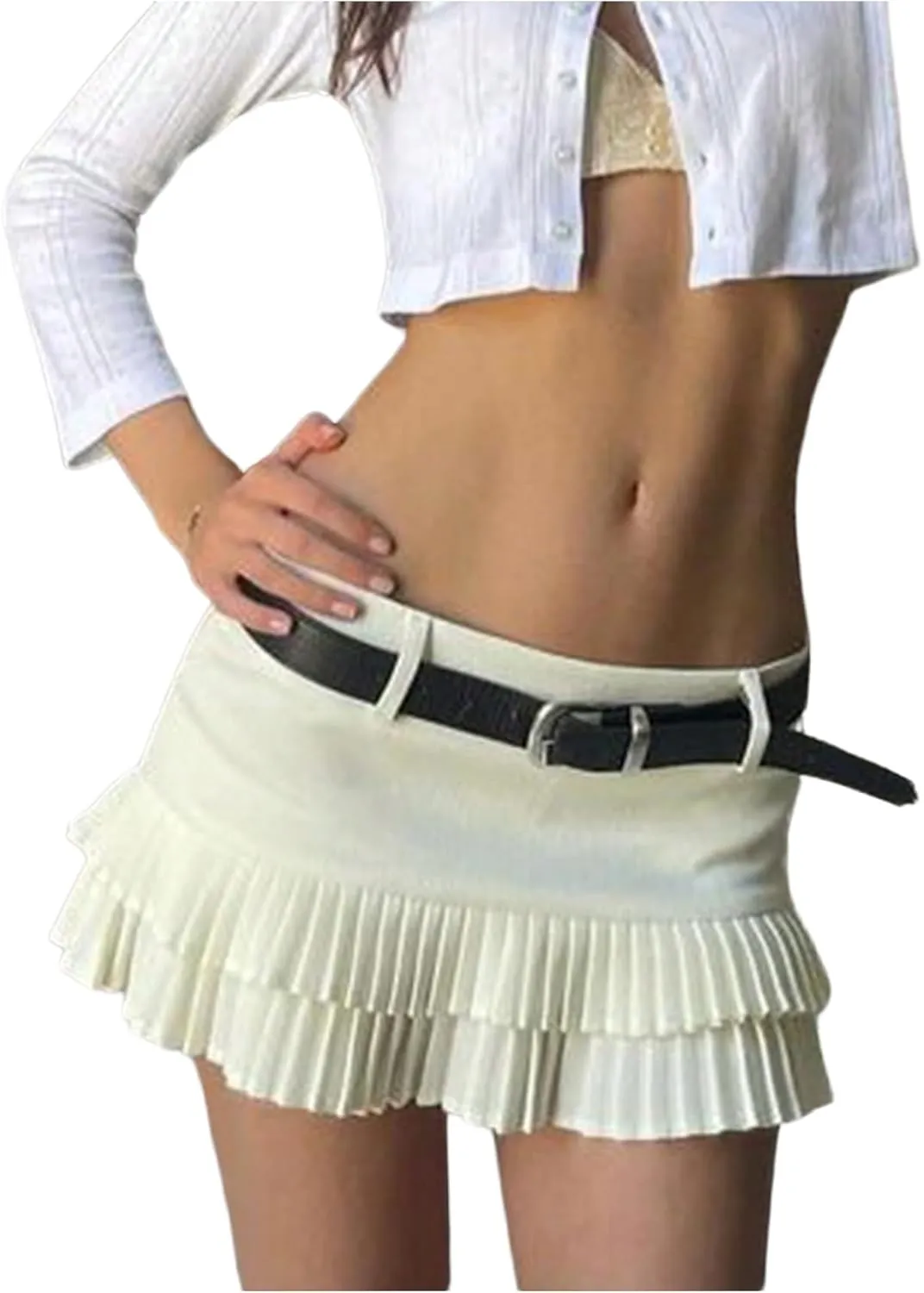 MakeMeChic Women's Pleated Tiered Layer Mini Skirt Drop Waist A Line Going Out Short Skirts