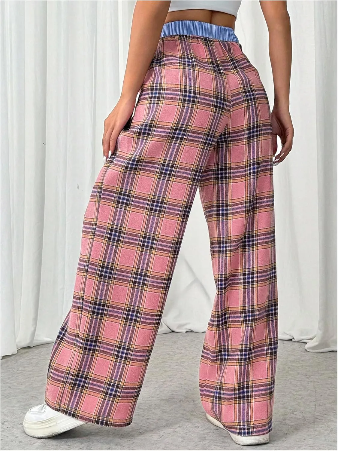 MakeMeChic Women's Y2K Striped Pants Low Rise Elastic Waist Loose Wide Leg Lounge Pant