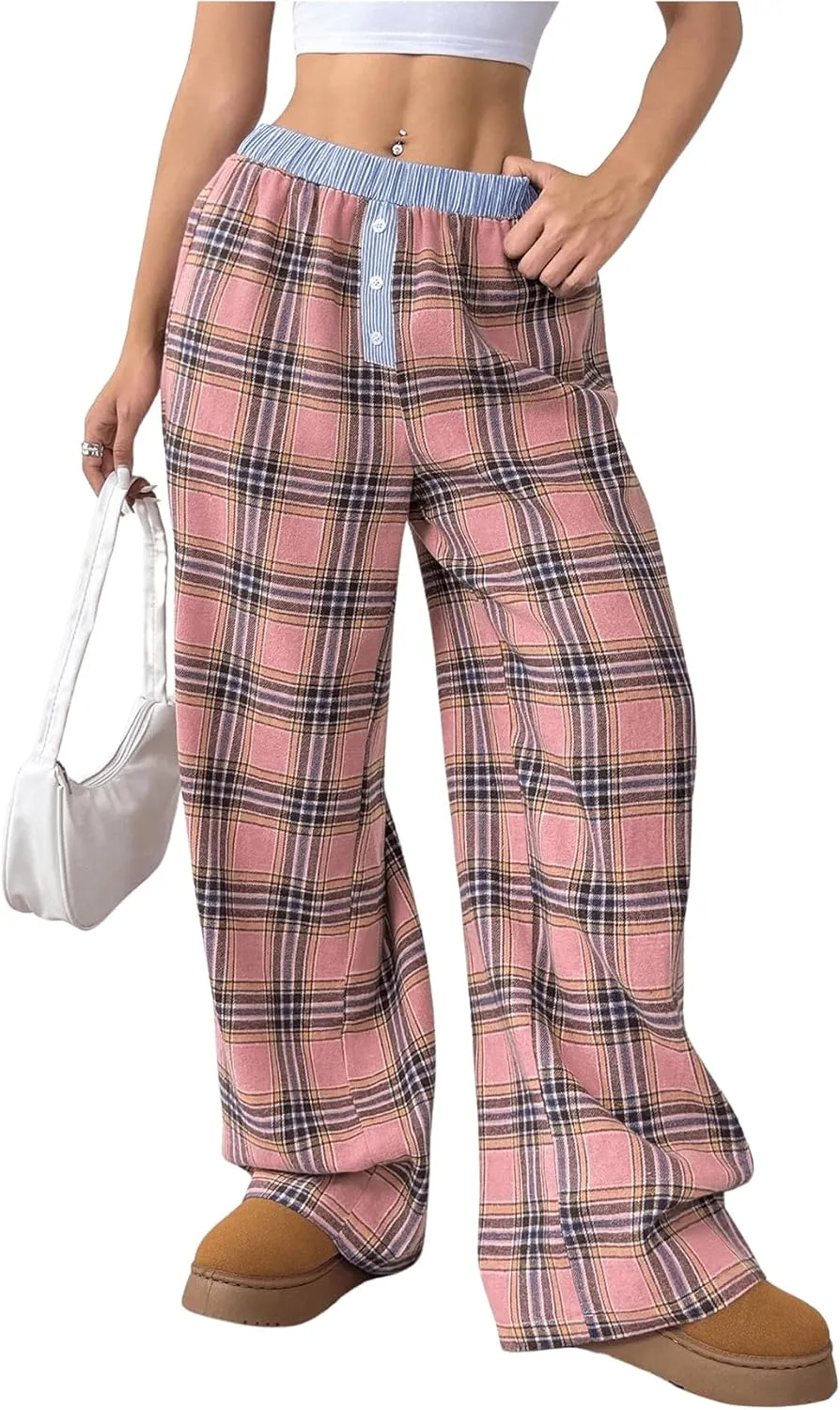 MakeMeChic Women's Y2K Striped Pants Low Rise Elastic Waist Loose Wide Leg Lounge Pant