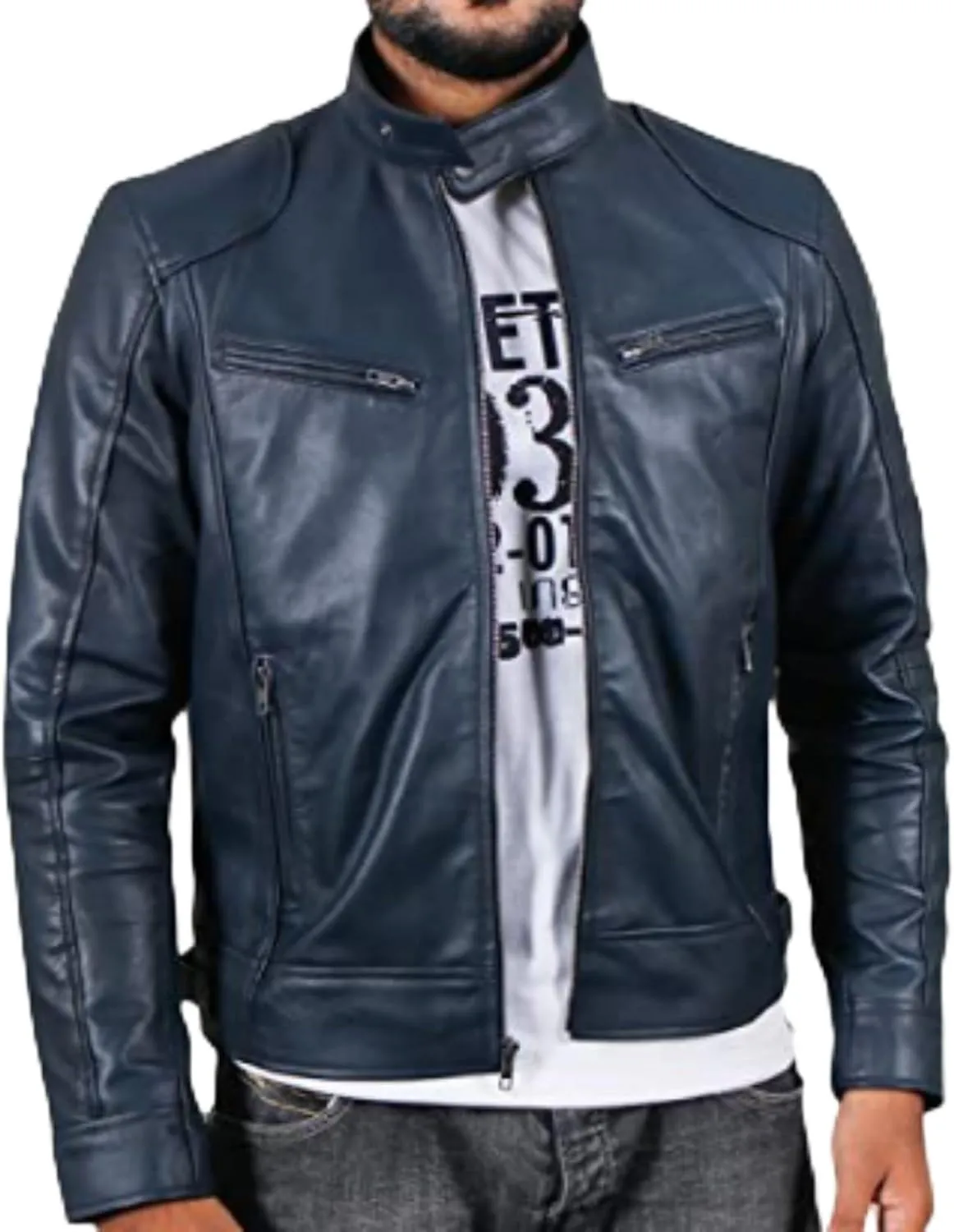 Male Cafe Racer Style PU Jacket Motorcycle Distressed Leather Jackets Moto Coat Bikers Leather Biker Blazer
