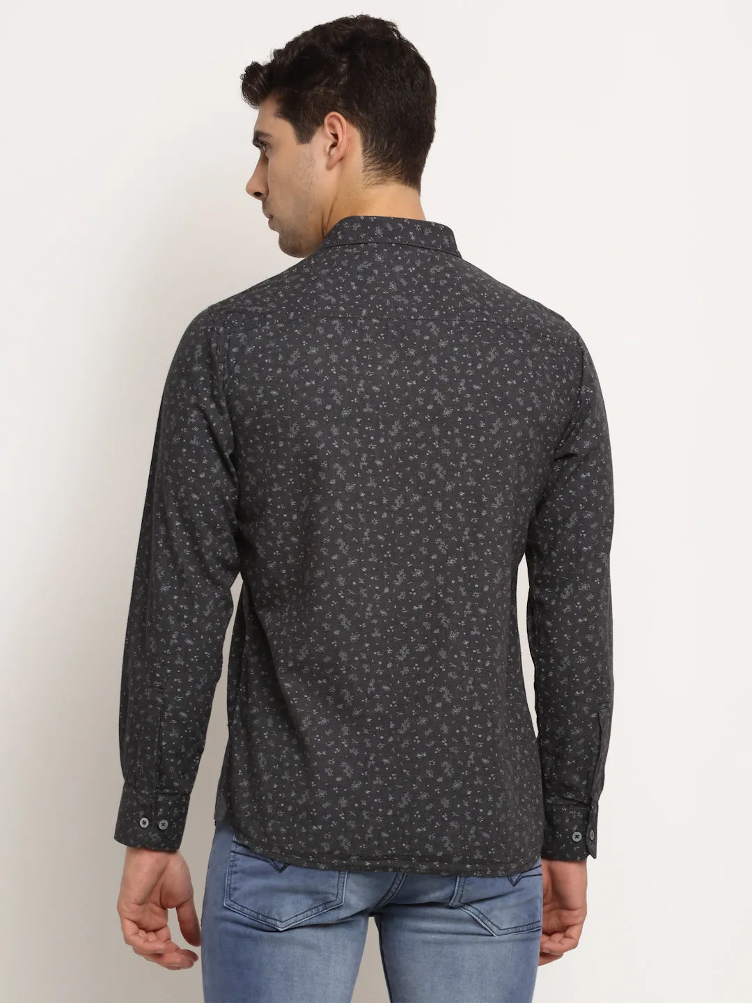 Men Cotton Printed Grey Full Sleeve Casual Shirt for Men with Pocket