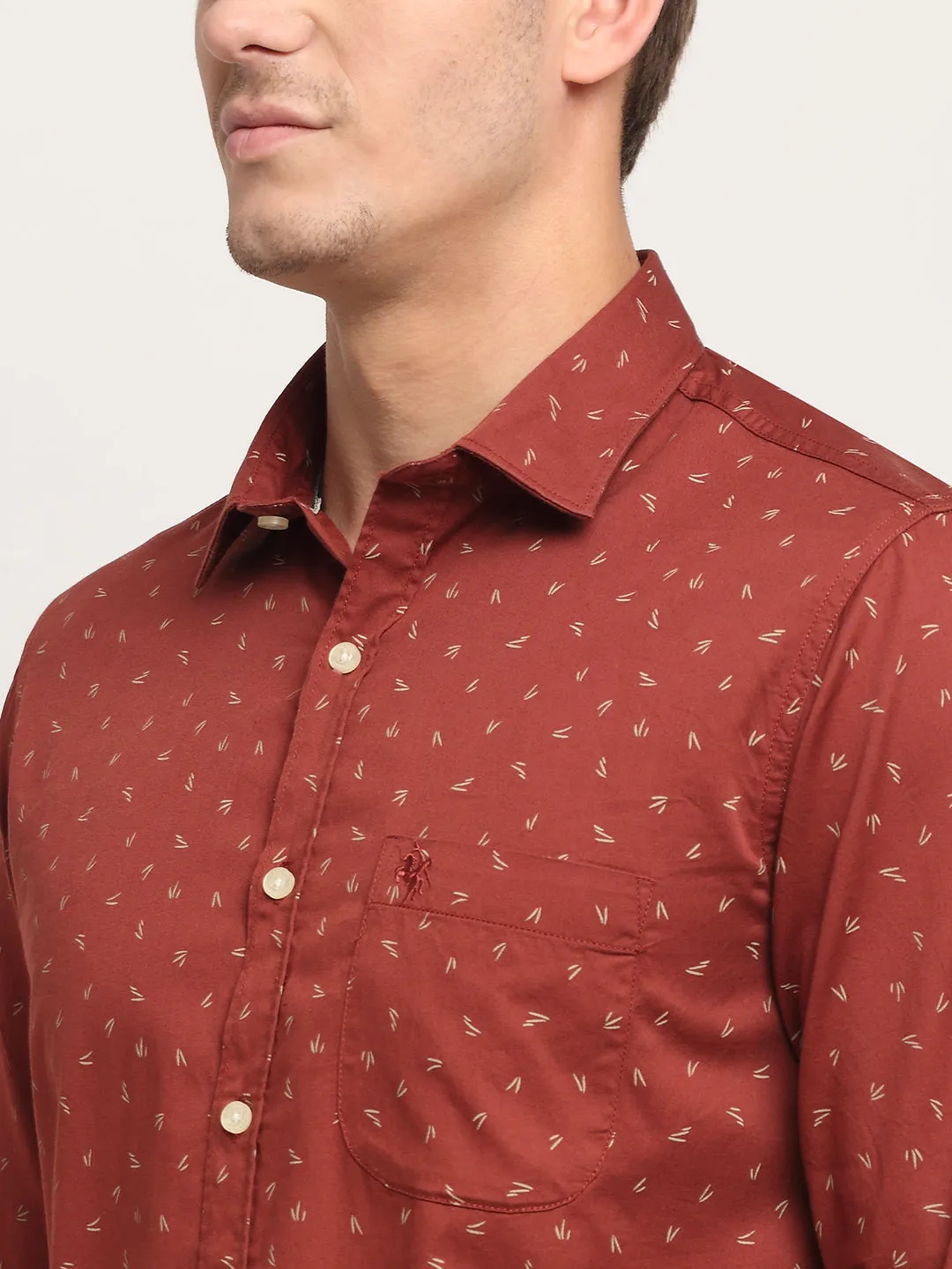 Men Cotton Printed Maroon Full Sleeve Casual Shirt for Men with Pocket