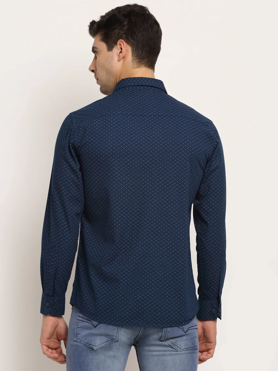 Men Cotton Printed Navy Blue Full Sleeve Casual Shirt for Men with Pocket