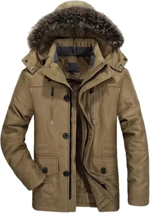 Men Outdoor Wool Liner Hooded Long Jacket Winter Padded Cotton Coat Thicken Hooded Snow Parkas