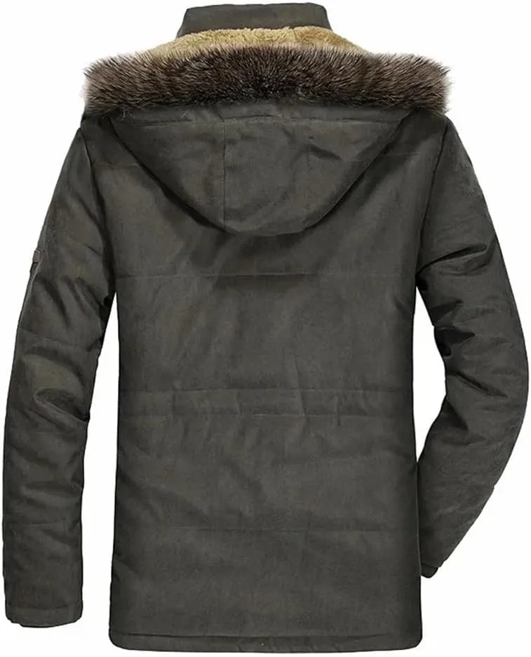 Men Outdoor Wool Liner Hooded Long Jacket Winter Padded Cotton Coat Thicken Hooded Snow Parkas