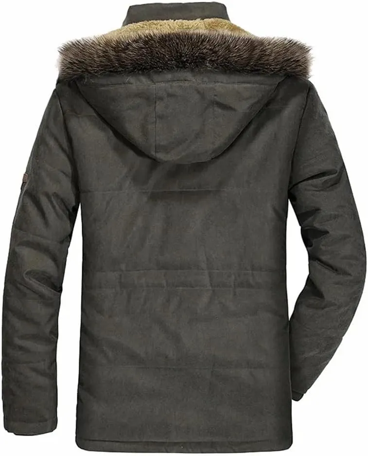 Men Thicken Padded Cotton Coat Winter Outdoor Hooded Long Jakcket Wool Liner Snow Parkas