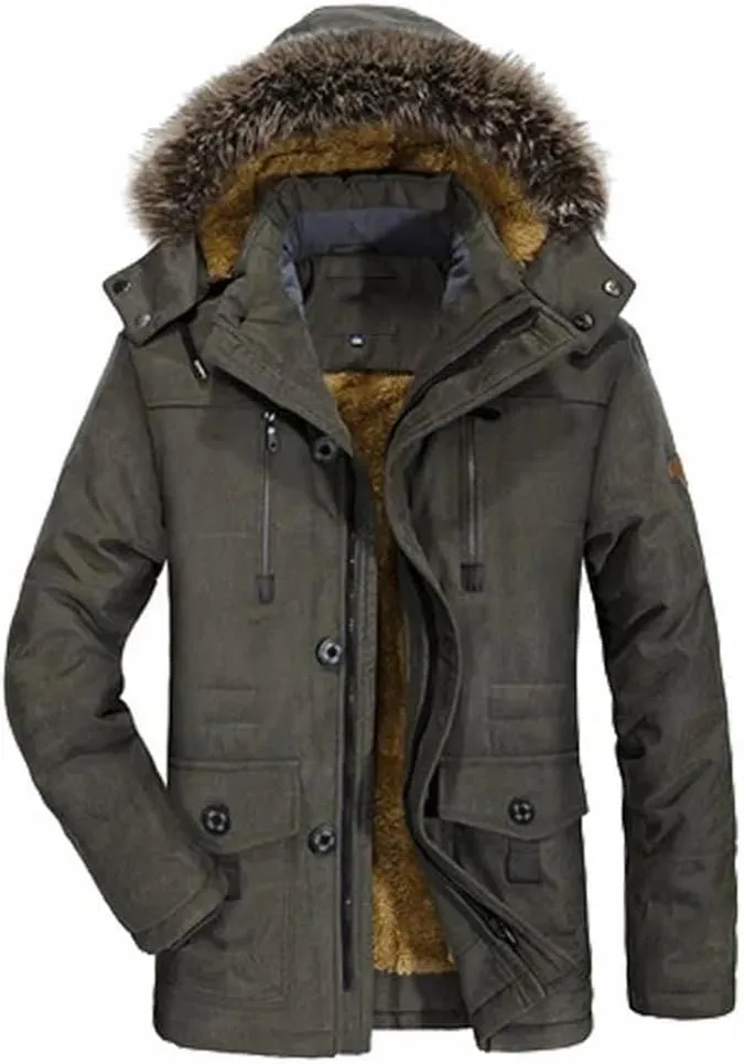 Men Thicken Padded Cotton Coat Winter Outdoor Hooded Long Jakcket Wool Liner Snow Parkas