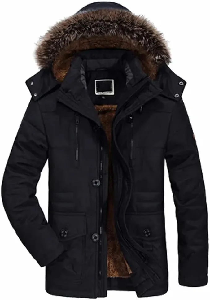 Men Thicken Padded Cotton Coat Winter Outdoor Hooded Long Jakcket Wool Liner Snow Parkas