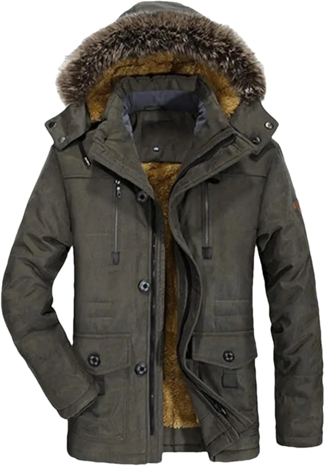 Men Thicken Padded Cotton Coat Winter Outdoor Hooded Long Jakcket Wool Liner Snow Parkas