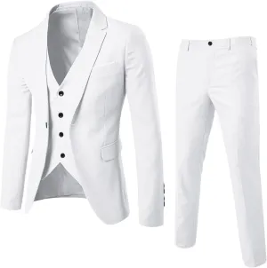Men's 3 Piece Slim Fit Suit Set, One Button Solid Blazer Jacket Vest Pants Suit Sets for Business Wedding Party