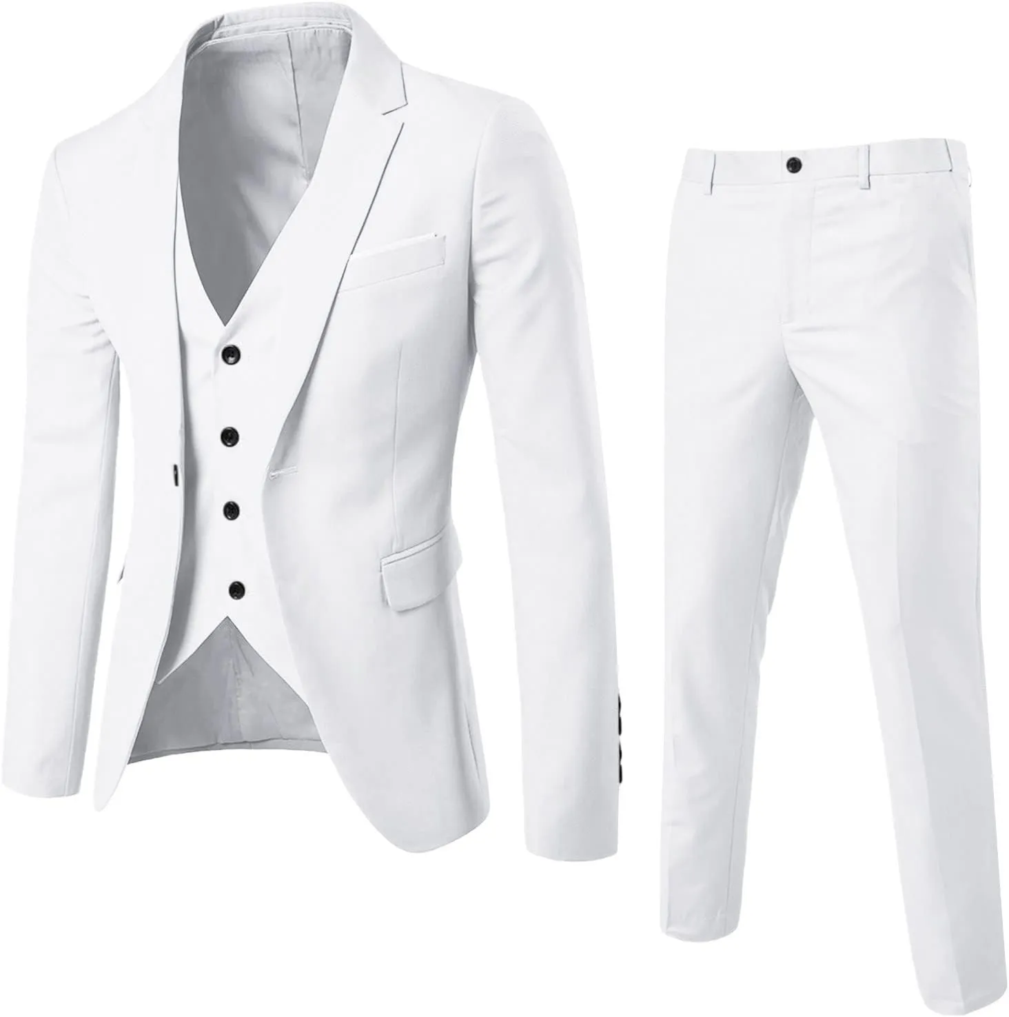 Men's 3 Piece Slim Fit Suit Set, One Button Solid Blazer Jacket Vest Pants Suit Sets for Business Wedding Party