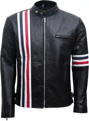 Mens Bike Rider Jacket - American Flag Motorcycle Black Jacket