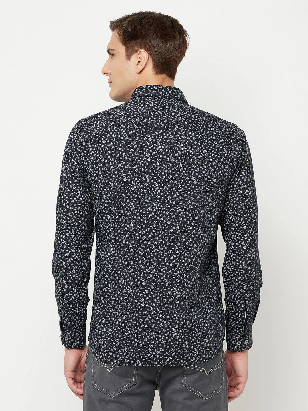 Men's Black Casual Floral Ditsy Print Full Sleeve Shirt