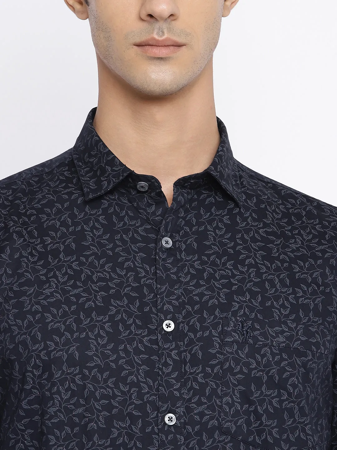 Men's Black Casual Floral Print Full Sleeve Shirt