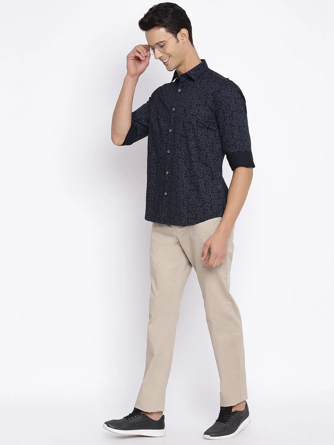Men's Black Casual Floral Print Full Sleeve Shirt