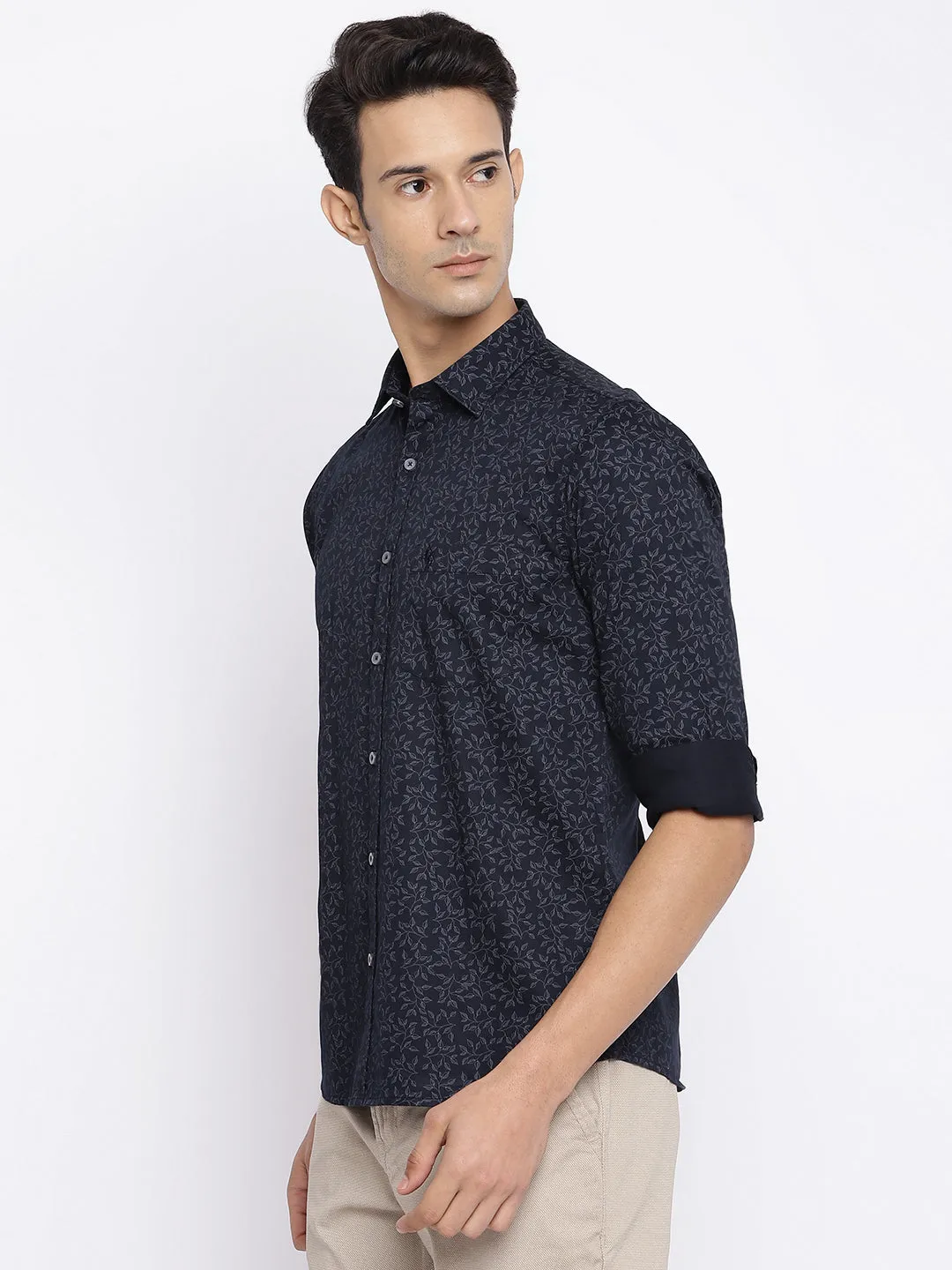 Men's Black Casual Floral Print Full Sleeve Shirt