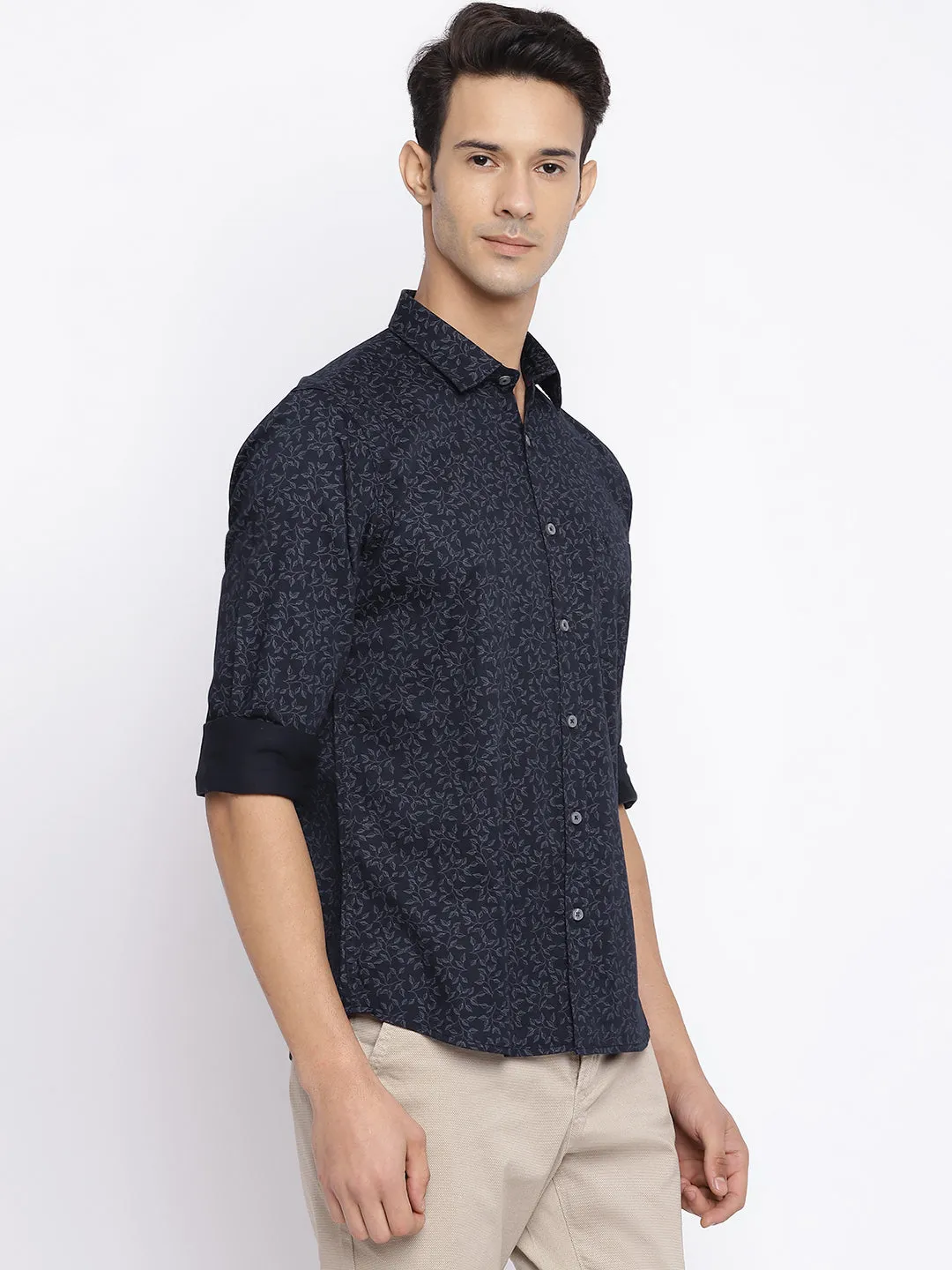 Men's Black Casual Floral Print Full Sleeve Shirt