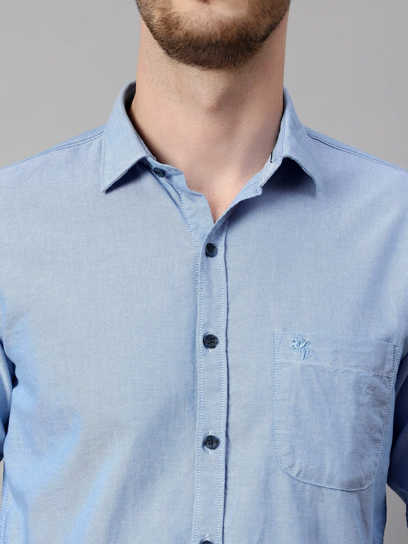 Men's Blue Casual Plain Full Sleeve Shirt