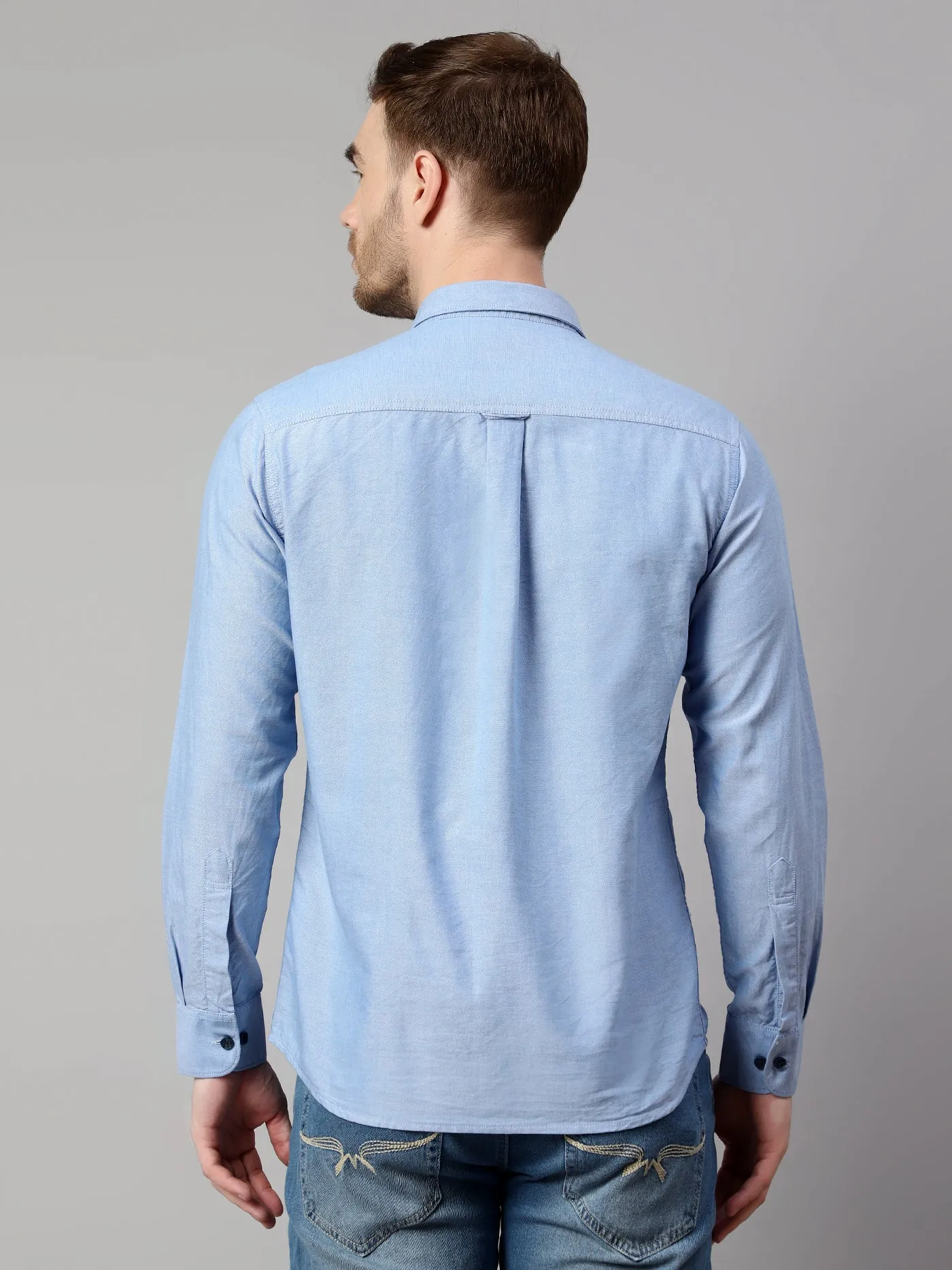 Men's Blue Casual Plain Full Sleeve Shirt