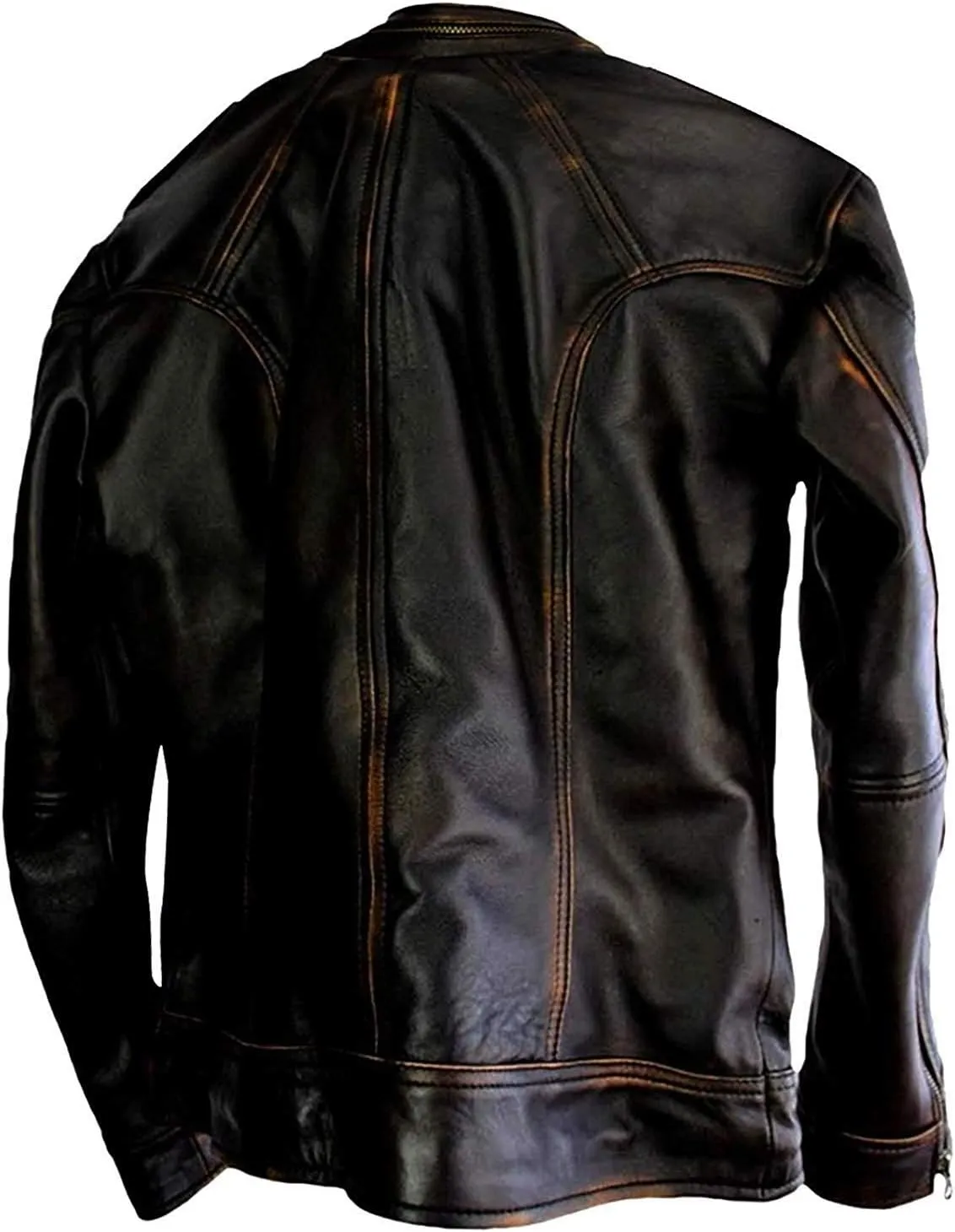 Mens Cafe Racer Vintage Motorcycle Distressed Retro Biker Leather Jacket
