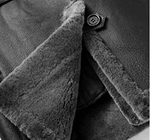 Men's Classic Anti Winter Grey Fur Black Real Sheepskin bomber Leather Duffle Coat