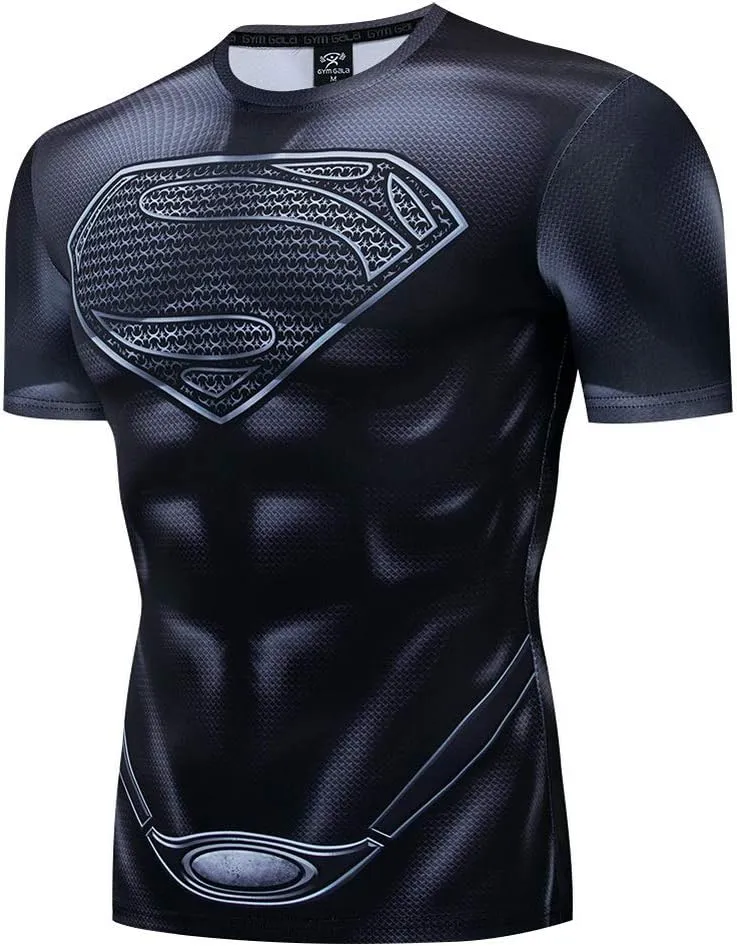 Men's Compression 3D Printed Shirts for Men with Designs Short Sleeve Workout Superhero Tee