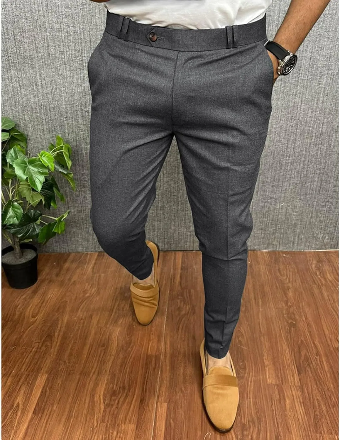 Mens Cotton Blend Chino Pants Slim Fit Flat Front Stretch Skinny Tapered Business Dress Pants Fashion Casual Trousers