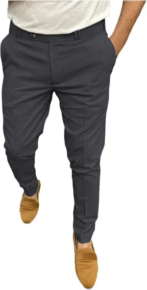 Mens Cotton Blend Chino Pants Slim Fit Flat Front Stretch Skinny Tapered Business Dress Pants Fashion Casual Trousers