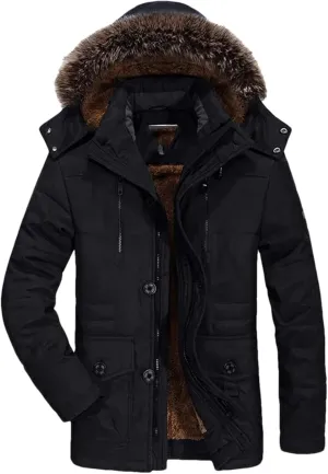 Men's Cotton Padded Warm Long Parka Coat Winter Casual Hooded Fleece Jacket Windbreaker