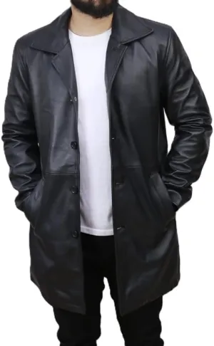 Men's Dean Winchester Jacket for Men - Mens Distressed Brown Leather Jacket Car Coat 3/4 Length Winter Coat