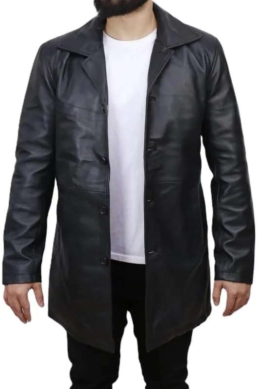 Men's Dean Winchester Jacket for Men - Mens Distressed Brown Leather Jacket Car Coat 3/4 Length Winter Coat