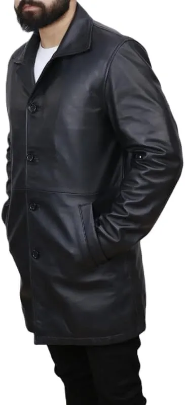 Men's Dean Winchester Jacket for Men - Mens Distressed Brown Leather Jacket Car Coat 3/4 Length Winter Coat
