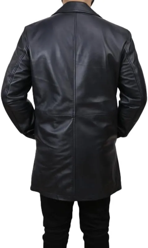 Men's Dean Winchester Jacket for Men - Mens Distressed Brown Leather Jacket Car Coat 3/4 Length Winter Coat