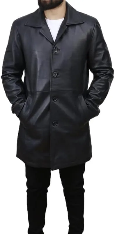 Men's Dean Winchester Jacket for Men - Mens Distressed Brown Leather Jacket Car Coat 3/4 Length Winter Coat