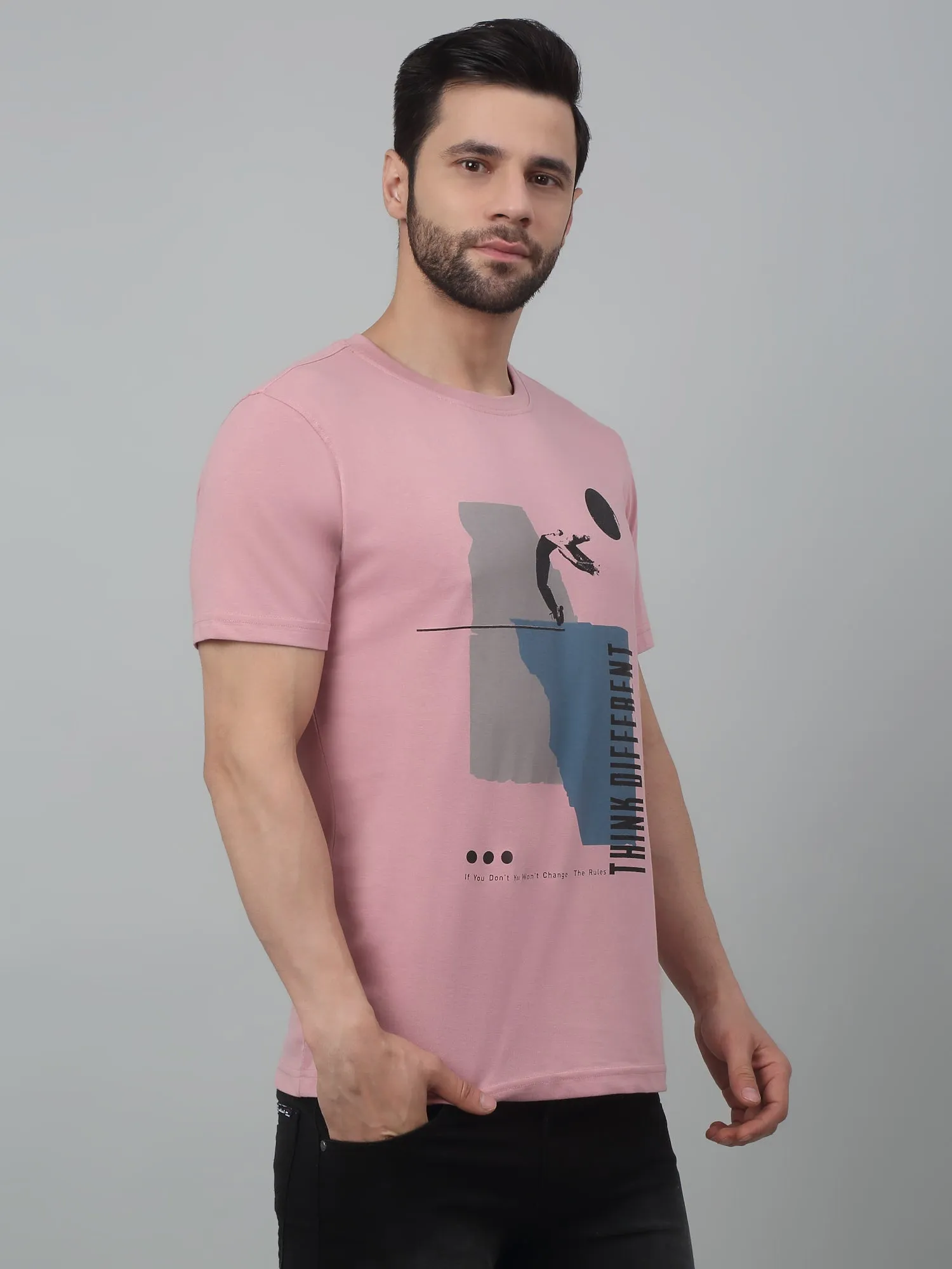 Men's Dusty Pink Round neck Half Sleeve T-Shirt with Typographic print