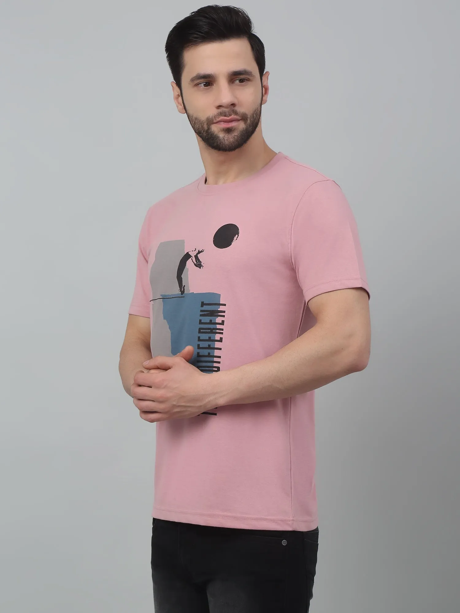 Men's Dusty Pink Round neck Half Sleeve T-Shirt with Typographic print
