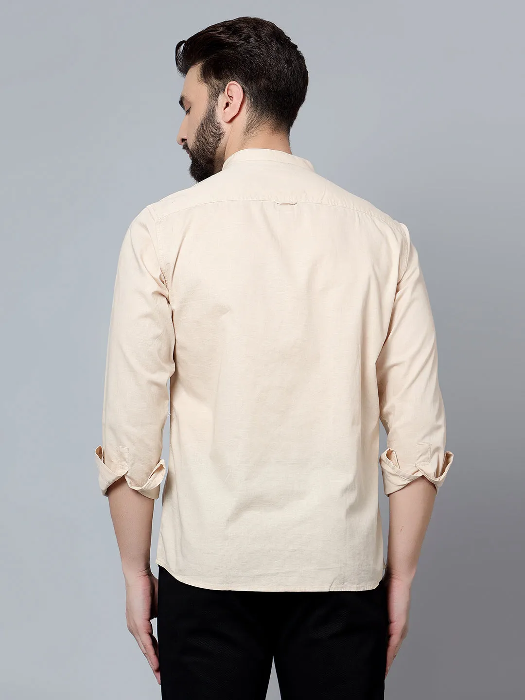 Men's Ecru Casual Plain Full Sleeve Shirt
