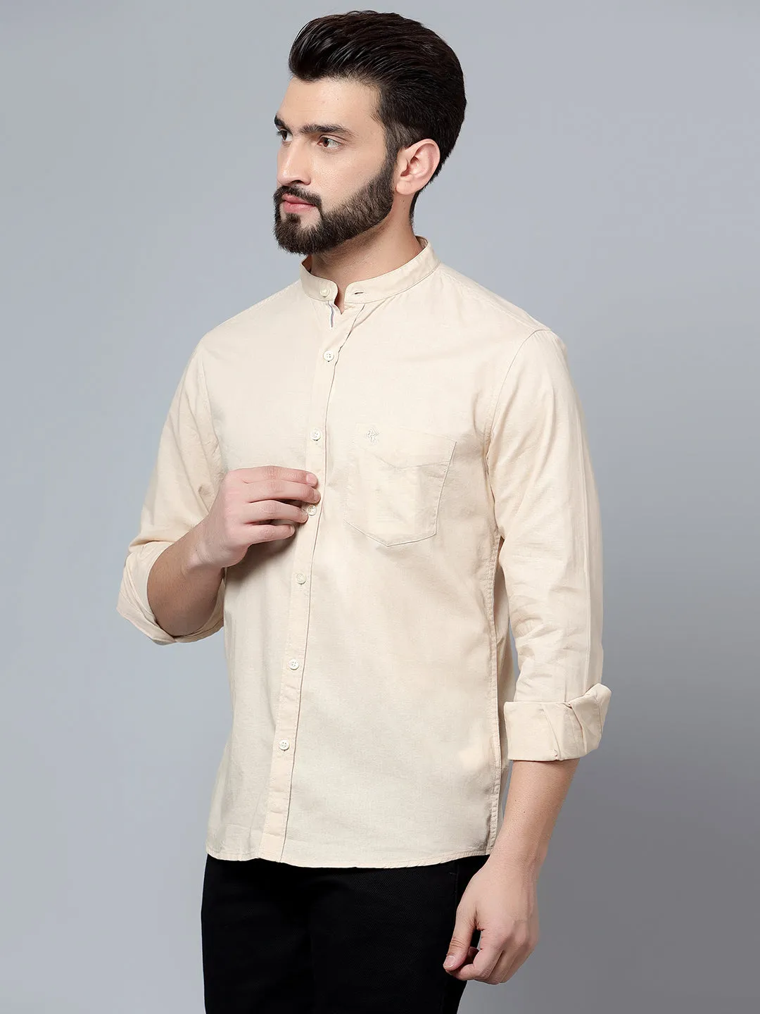 Men's Ecru Casual Plain Full Sleeve Shirt
