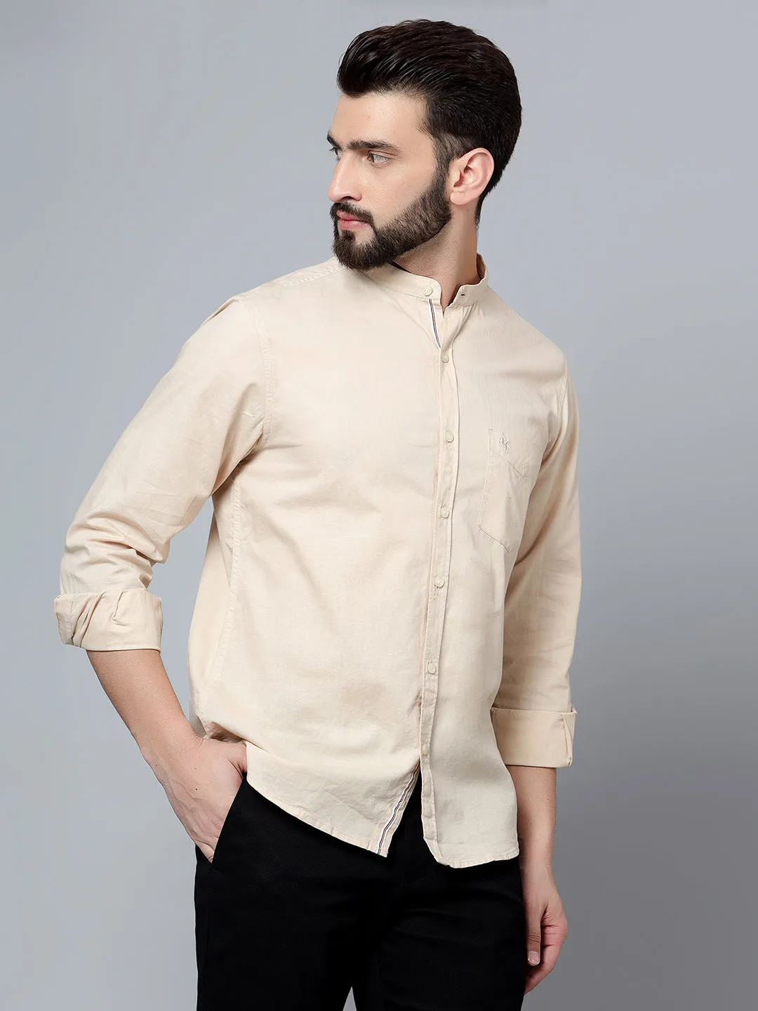 Men's Ecru Casual Plain Full Sleeve Shirt