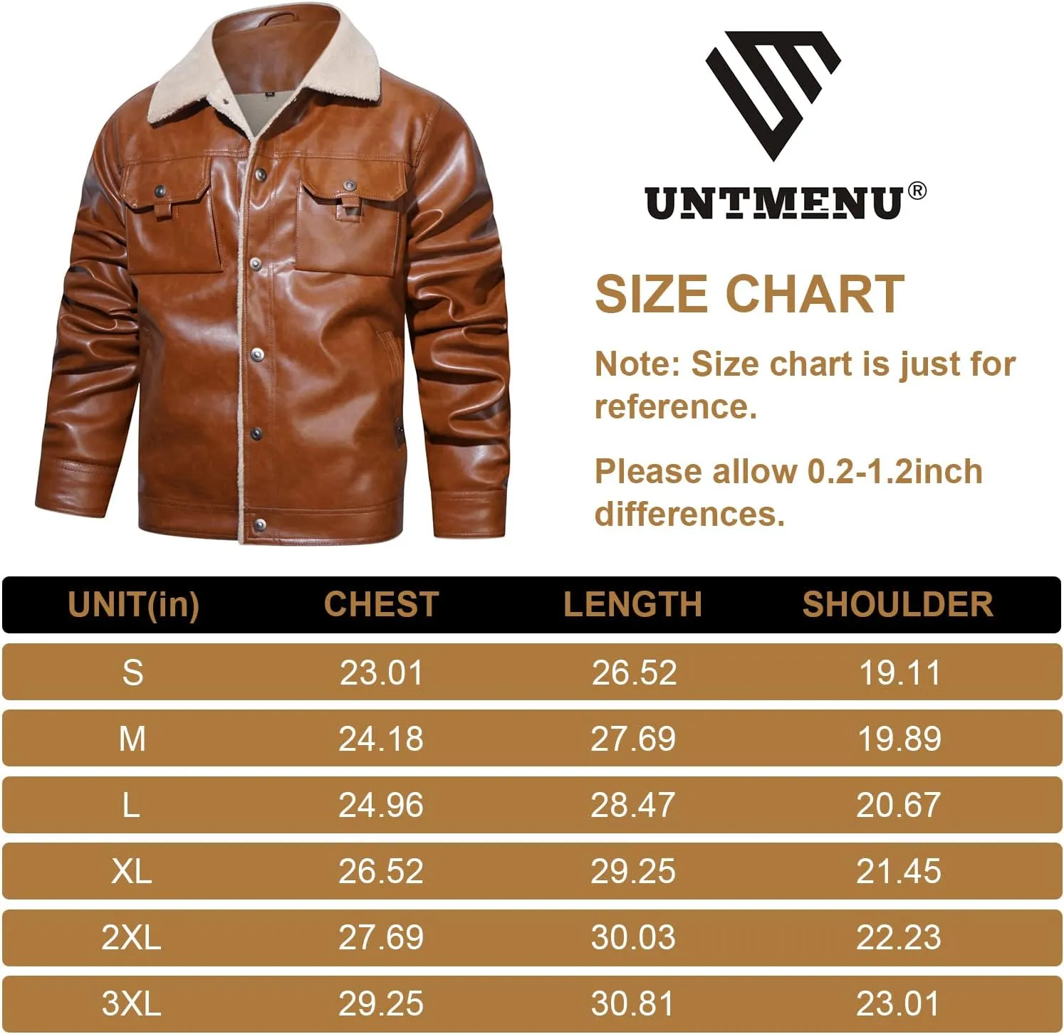 Men's Faux Leather Sherpa Lined Trucker Jacket Collar Winter Warm Coats Multi Pocket