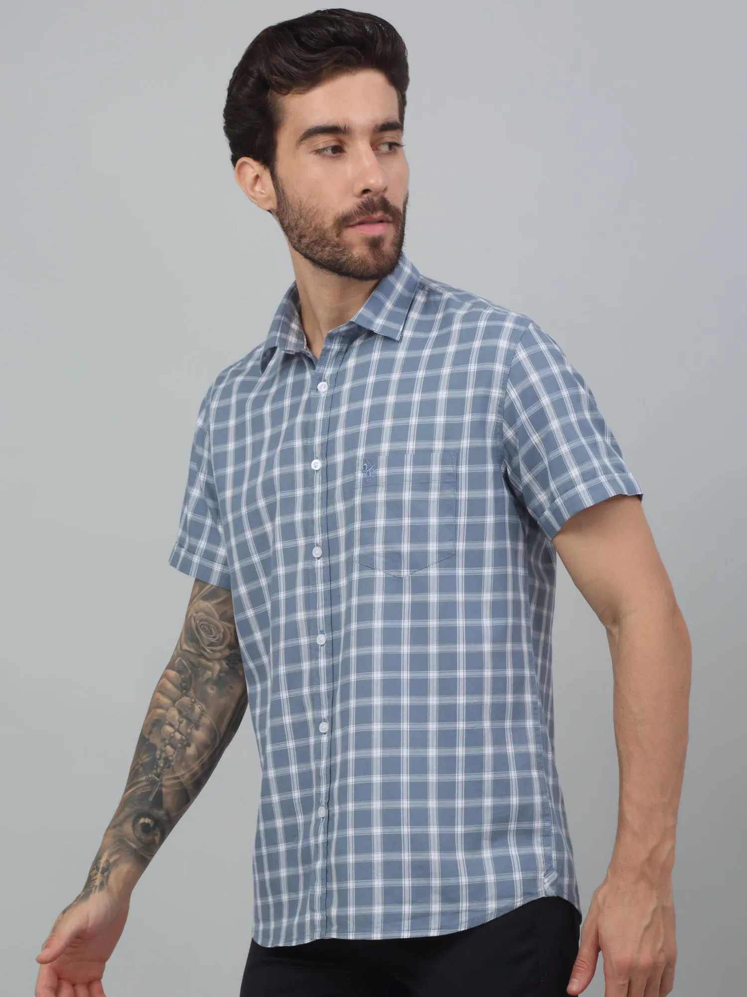 Men's Grey  Casual Medium Checks Half sleeve Shirt