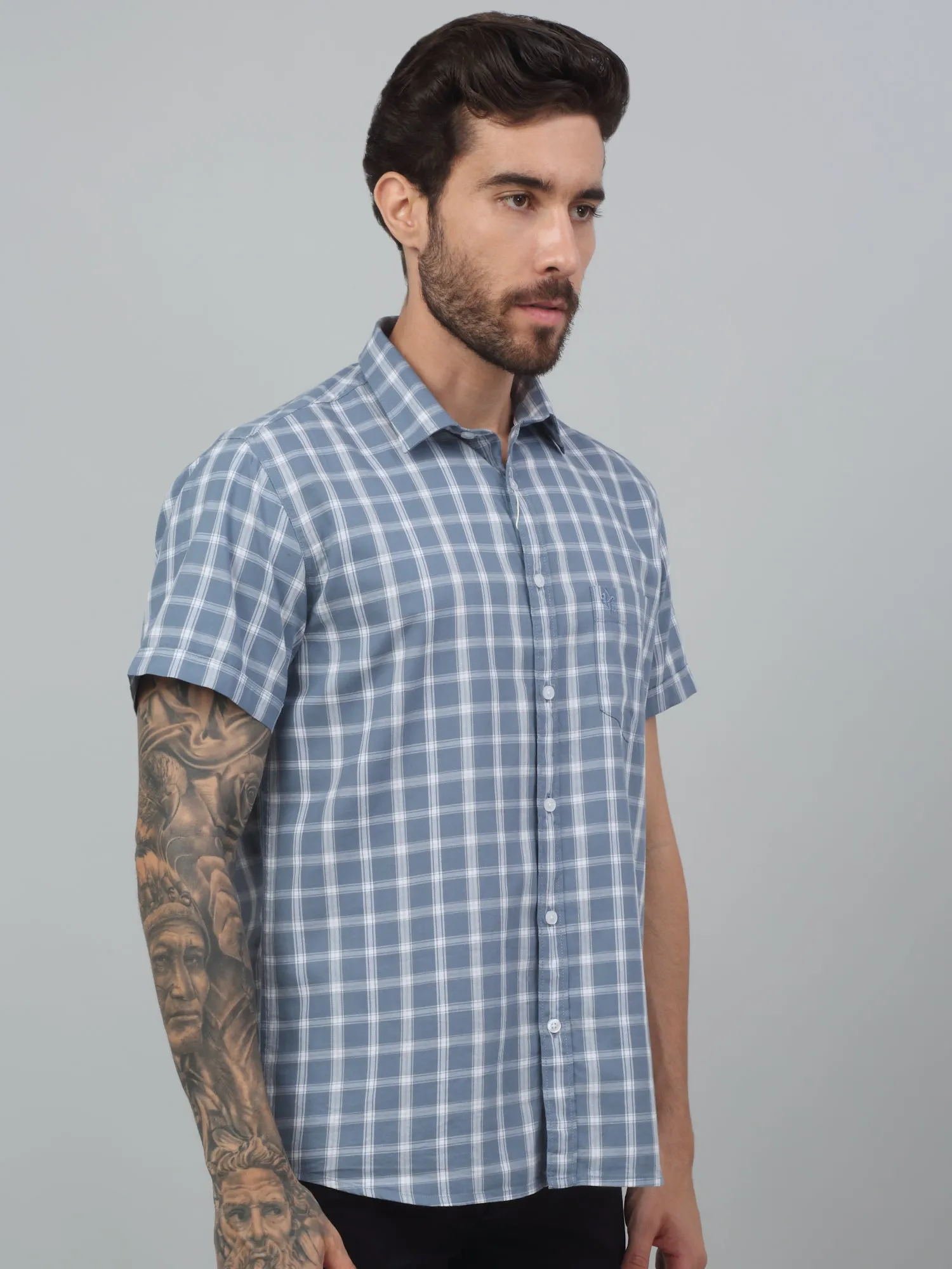 Men's Grey  Casual Medium Checks Half sleeve Shirt