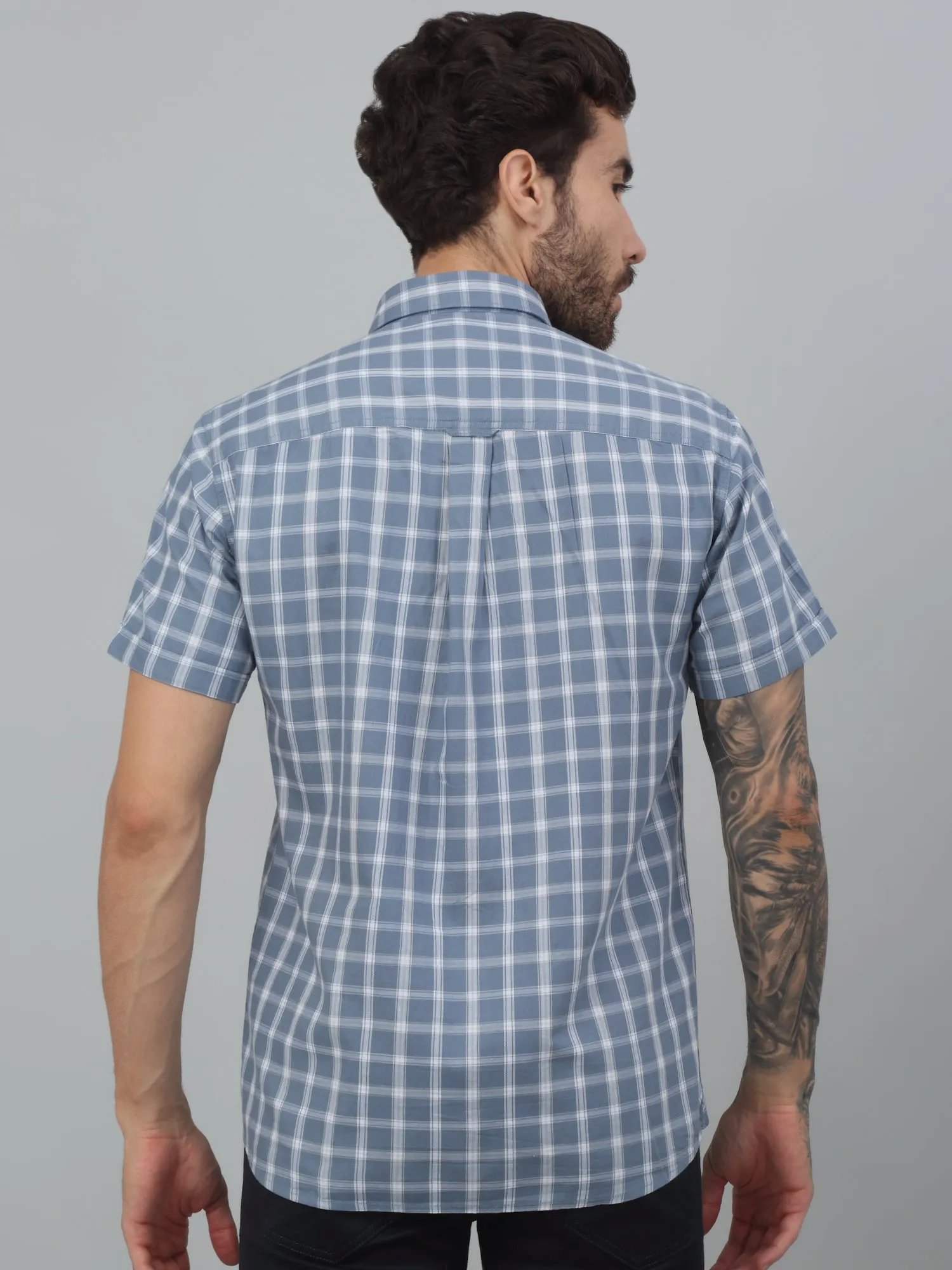 Men's Grey  Casual Medium Checks Half sleeve Shirt