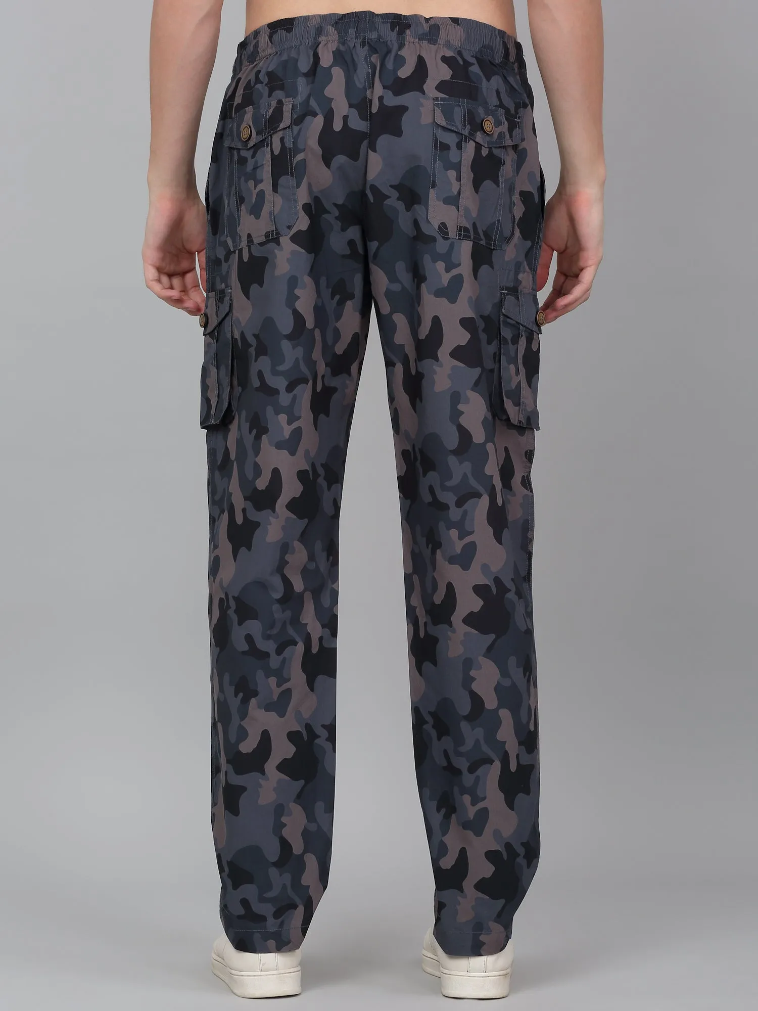 Men's Grey Printed Full Length Cargo
