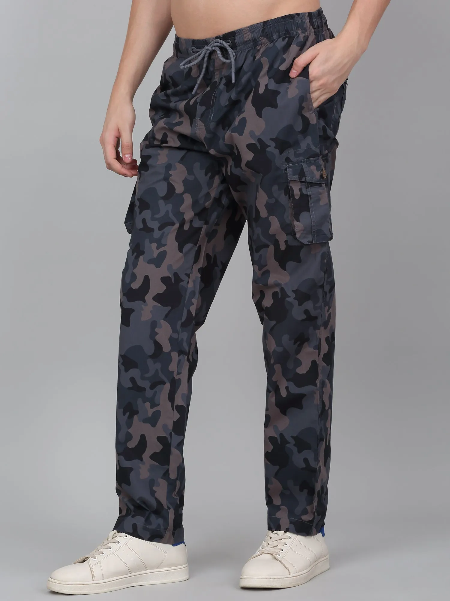 Men's Grey Printed Full Length Cargo