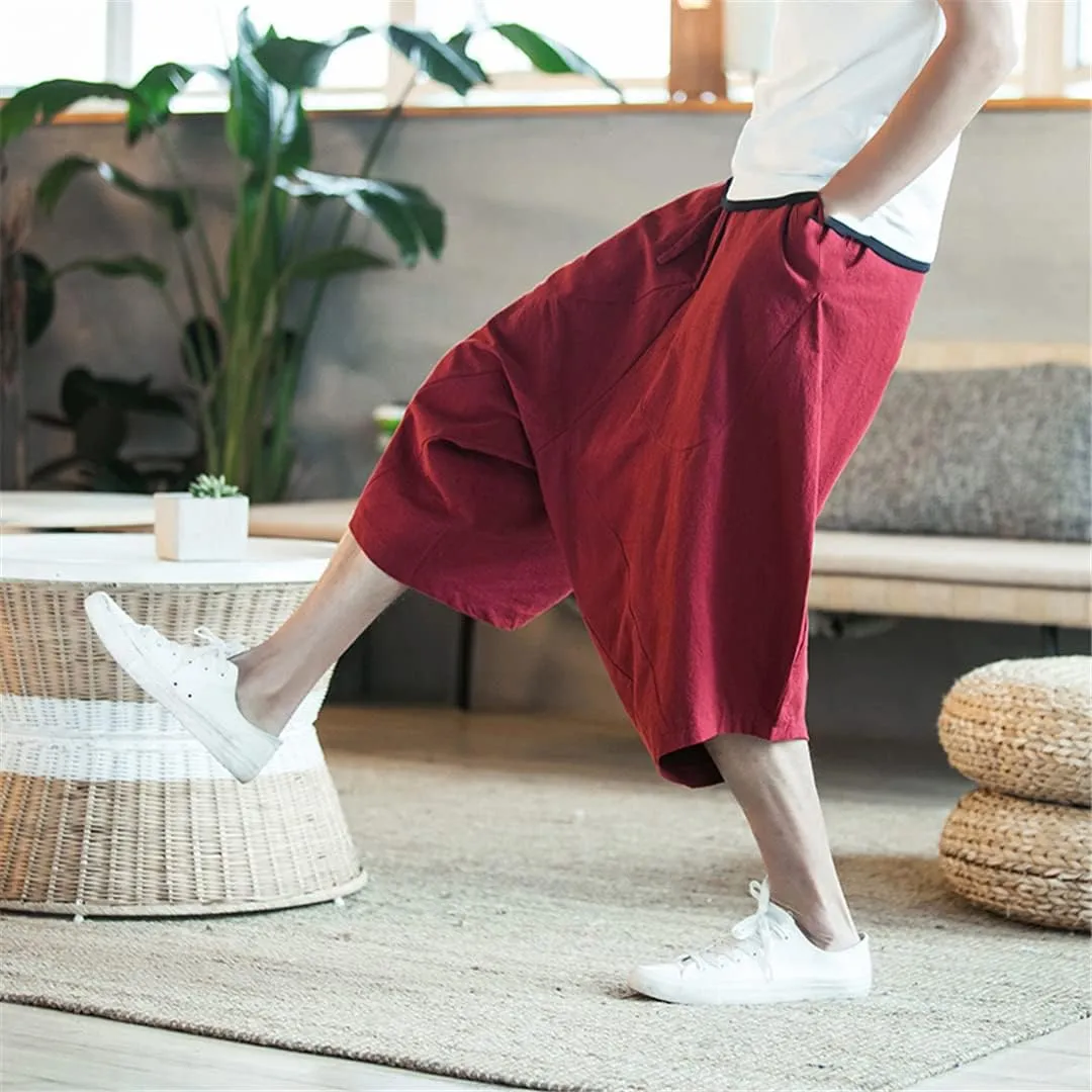 Men's Harajuku Harem Pants Summer Cotton Linen Joggers Pants Vintage Korean Style Sweatpants