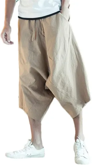 Men's Harajuku Harem Pants Summer Cotton Linen Joggers Pants Vintage Korean Style Sweatpants
